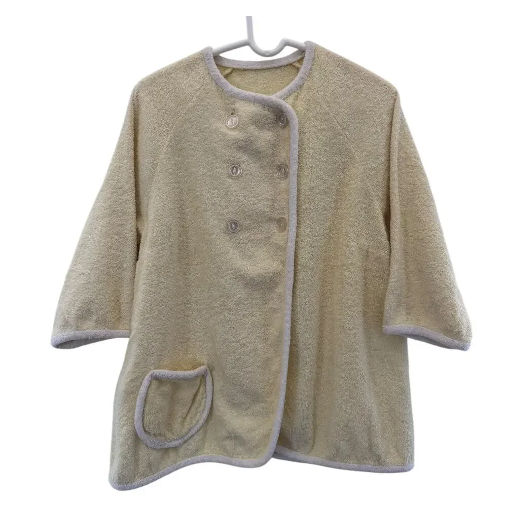 1960s Unbranded Cream Terry Cloth Button Housecoat yellow medium
